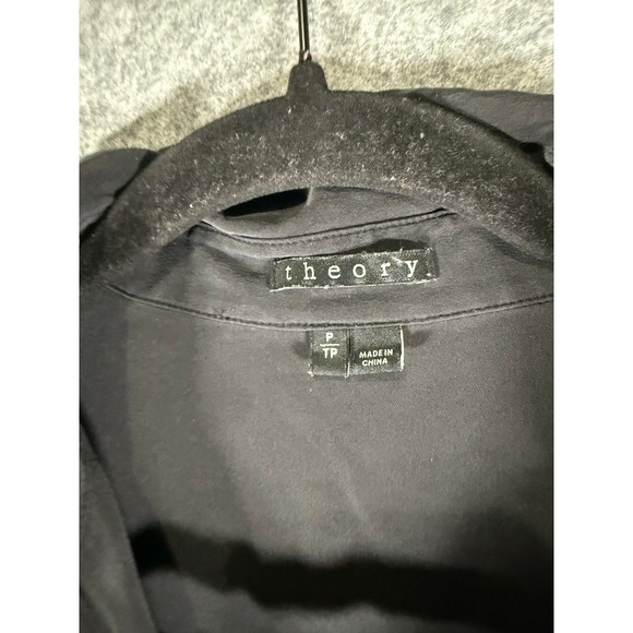 Theory Womens Size P Black Silk Stretch Button Down Shirt Long Sleeve Blouse - Picture 3 of 8